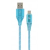 CABLEXPERT PREMIUM COTTON BRAIDED MICRO-USB CHARGING AND DATA CABLE 1M TURQOUISE/WHITE RETAIL PACK