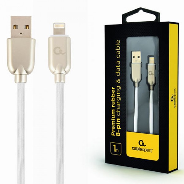 CABLEXPERT PREMIUM RUBBER LIGHTNING CHARGING AND DATA CABLE 1M WHITE RETAIL PACK