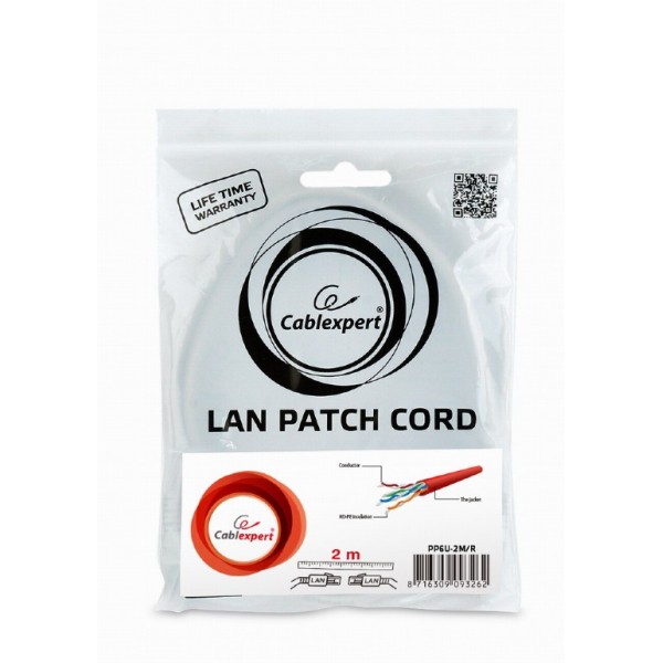 CABLEXPERT UTP CAT6 PATCH CORD 2M RED