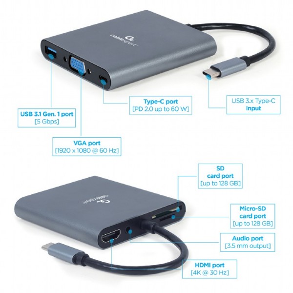 CABLEXPERT USB TYPE-C 6-IN-1 MULTI-PORT ADAPTER SPACE GREY