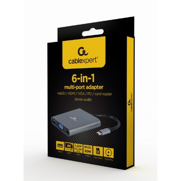 CABLEXPERT USB TYPE-C 6-IN-1 MULTI-PORT ADAPTER SPACE GREY