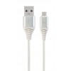 CABLEXPERT PREMIUM COTTON BRAIDED MICRO-USB CHARGING AND DATA CABLE 1M SILVER/WHITE RETAIL PACK