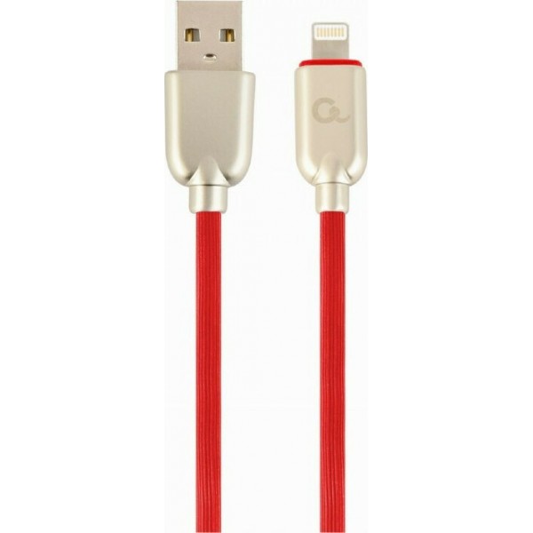 CABLEXPERT PREMIUM RUBBER LIGHTNING CHARGING AND DATA CABLE 1M RED RETAIL PACK