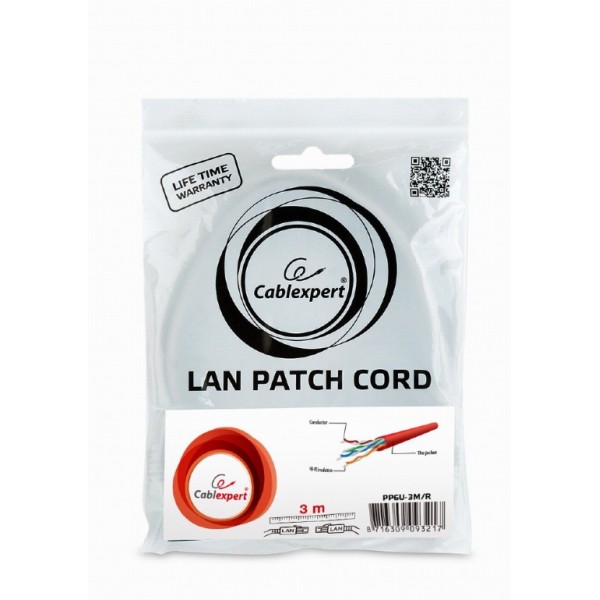 CABLEXPERT UTP CAT6 PATCH CORD 3M RED