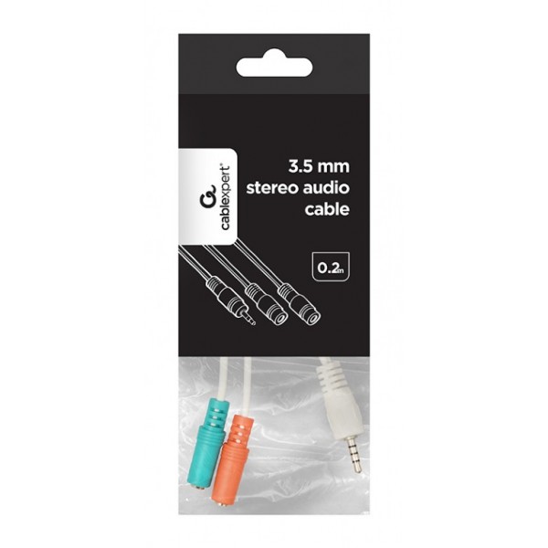 CABLEXPERT 3,5MM 4-PIN PLUG TO 3,5MM STEREO+MICROPHONE SOCKTS ADAPTER CABLE WHITE