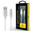 CABLEXPERT PREMIUM COTTON BRAIDED LIGHTNING CHARGING AND DATA CABLE 1M SILVER/WHITE RETAIL PACK