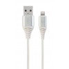 CABLEXPERT PREMIUM COTTON BRAIDED LIGHTNING CHARGING AND DATA CABLE 1M SILVER/WHITE RETAIL PACK