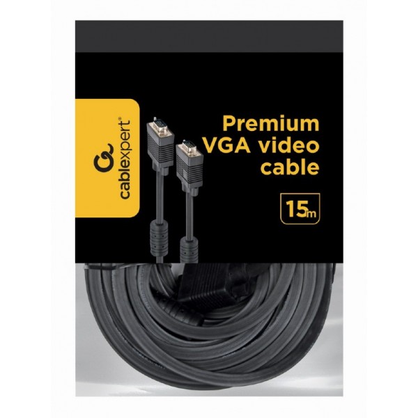 CABLEXPERT PREMIUM VGA HD15M/HD15M DUAL SHIELDED W/2*FERRITE CORE 15M CABLE BLACK