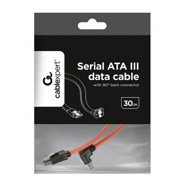 CABLEXPERT SERIAL ATA III 30CM DATA CABLE WITH 90 DEGREE BENT CONNECTOR METAL CLIPS BULK