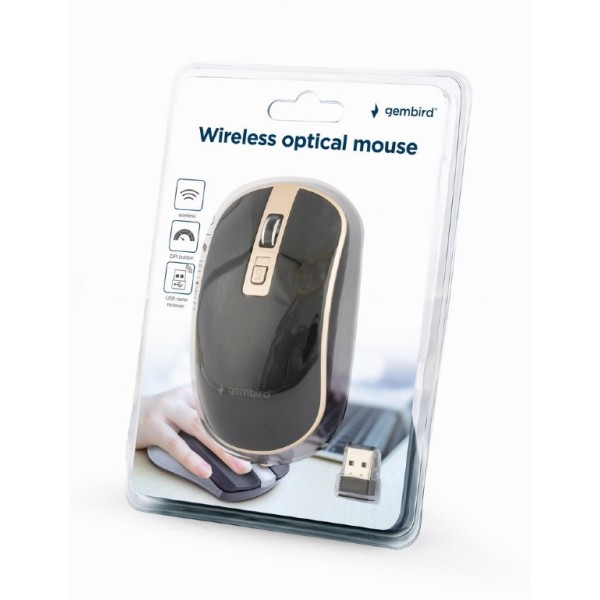 GEMBIRD WIRELESS OPTICAL MOUSE BLACK-GOLD