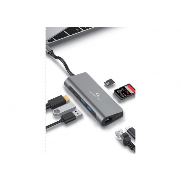 CABLEXPERT USB TYPE-C 7-IN-1 MULTIPORT ADAPTER (HUB3.0+HDMI+VGA+PD+CARD READER+STEREO AUDIO)