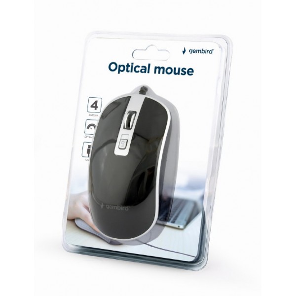 GEMBIRD USB WIRED OPTICAL MOUSE BLACK/SILVER