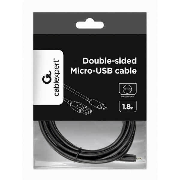 CABLEXPERT DOUBLE-SIDED MICRO-USB TO USB 2,0 AM CABLE 1,8M BLACK