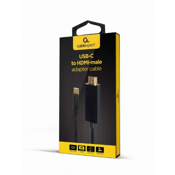 CABLEXPERT USB-C MALE TO HDMI-MALE ADAPTER 4K 30HZ 2M BLACK RETAIL PACK