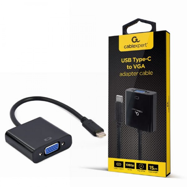 CABLEXPERT USB TYPE-C TO VGA ADAPTER CABLE 15CM BLACK RETAIL PACK