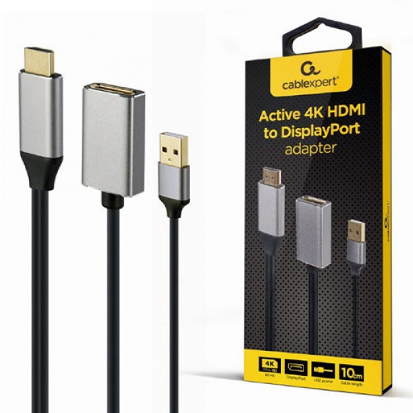 CABLEXPERT ACTIVE 4K HDMI MALE TO DISPLAYPORT FEMALE ADAPTER BLACK RETAIL PACK