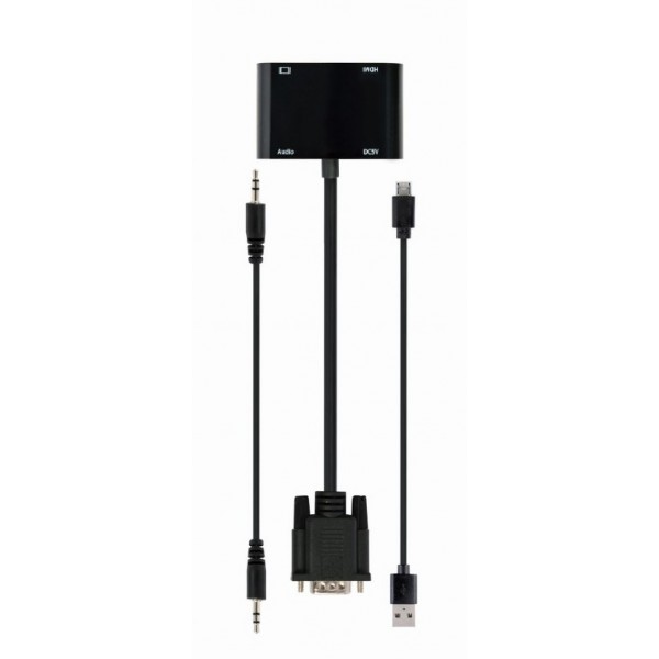 CABLEXPERT VGA TO HDMI+VGA ADAPTER CABLE 0,15M BLACK RETAIL PACK