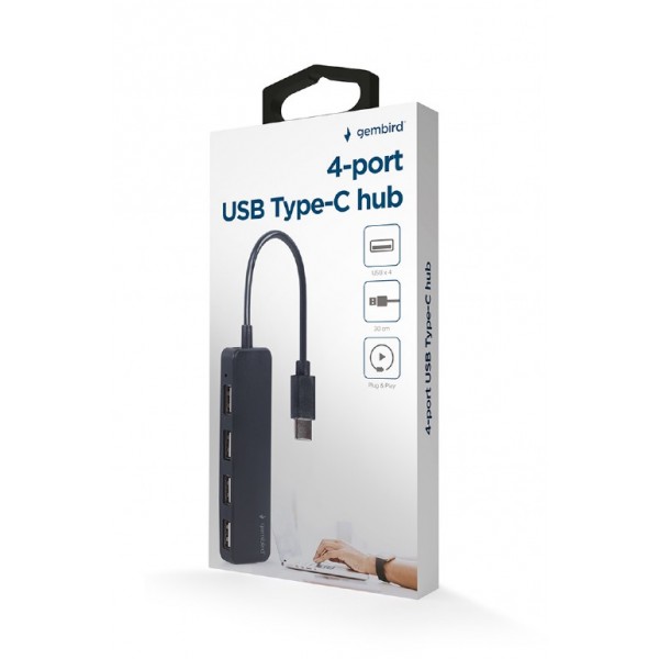 GEMBIRD 4-PORT USB HUB TYPE-C BLACK