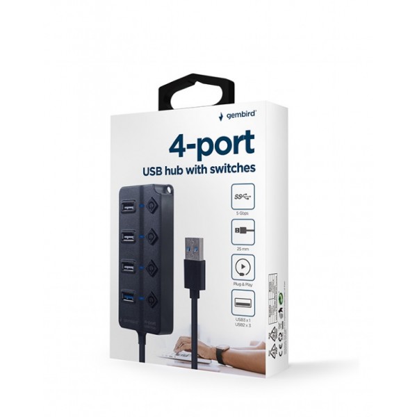 GEMBIRD 4-PORT USB HUB (1XUSB3.1+3XUSB2.0) WITH SWITCHES