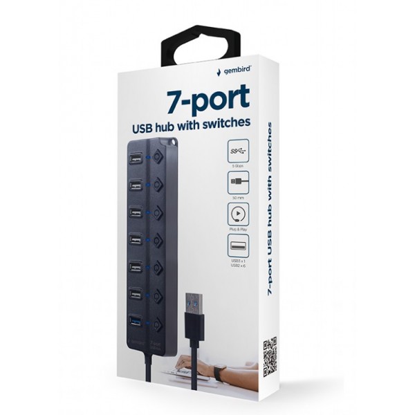 GEMBIRD 7-PORT USB HUB (1XUSB3.1+6XUSB2.0) WITH SWITCHES