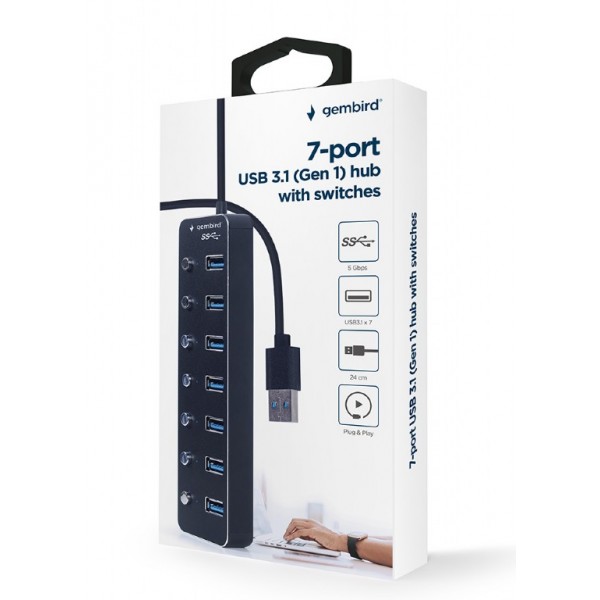 GEMBIRD 7-PORT USB3.1 (GEN1) HUB WITH SWITCHES