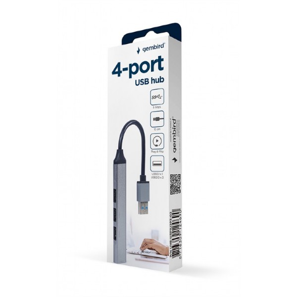 GEMBIRD 4-PORT USB HUB (USB3X1 - USB2X3 PORTS) SILVER