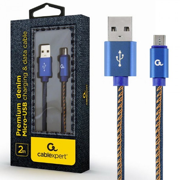 CABLEXPERT PREMIUM JEANS MICRO USB CABLE WITH METAL CONNECTORS 2M BLUE