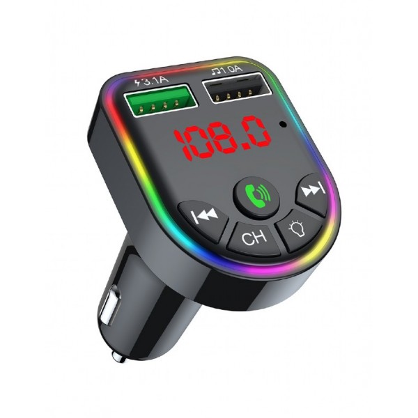 GEMBIRD 3 IN 1 RGB CARKIT WITH FM RADIO TRANSMITTER AND USB CHARGER BLACK