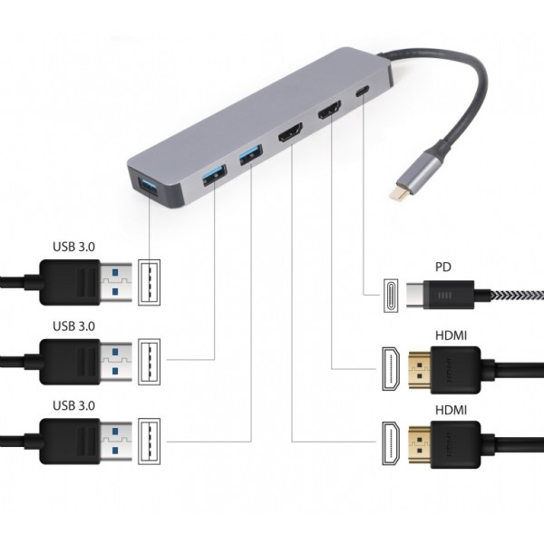 CABLEXPERT USB TYPE-C 3IN1 MULTI-PORT ADAPTER (HUB+HDMI+PD)