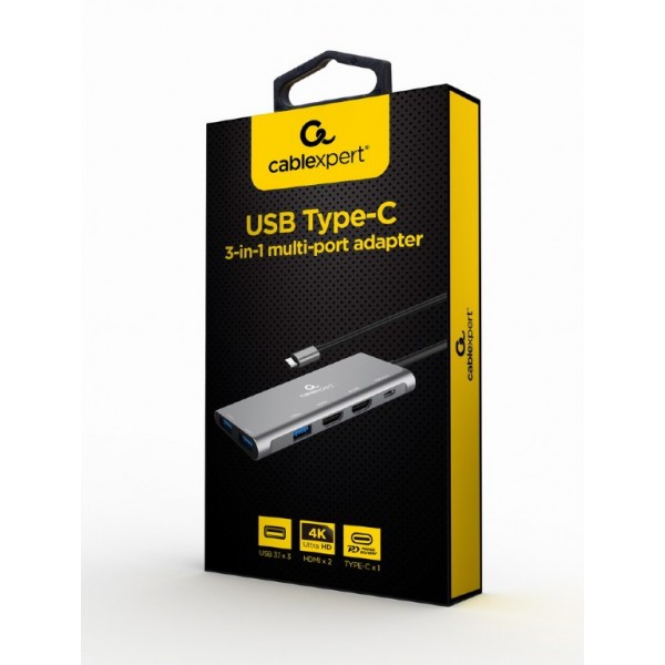 CABLEXPERT USB TYPE-C 3IN1 MULTI-PORT ADAPTER (HUB+HDMI+PD)