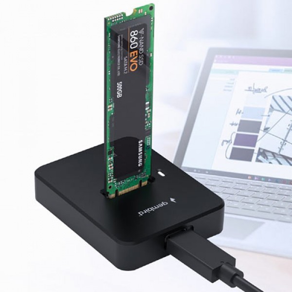 GEMBIRD DESKTOP USB TYPE-C M2 SATA & NVME SSD DRIVE DOCKING STATION BLACK