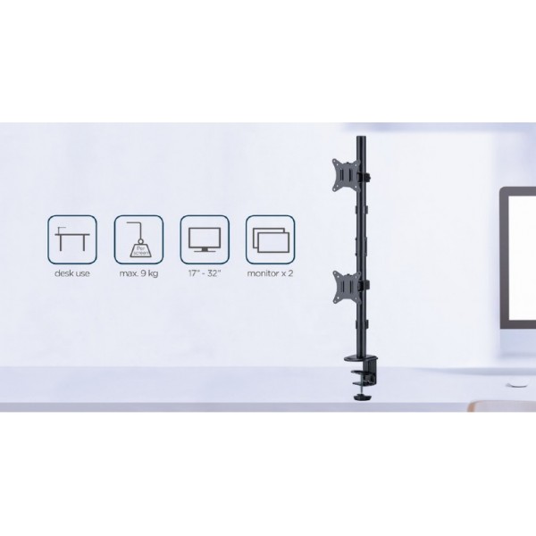 GEMBIRD ADJUSTABLE 2-DISPLAY VERTICAL DESK MOUNT 17'-32'