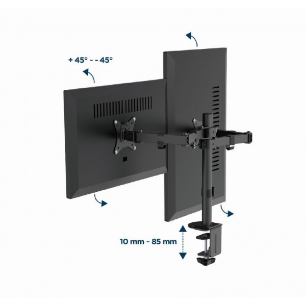 GEMBIRD ADJUSTABLE DESK MOUNTED DOUBLE MONITOR ARM 17'-32'