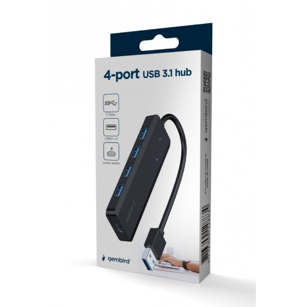 GEMBIRD 4-PORT USB 3.1 (Gen 1) HUB BLACK