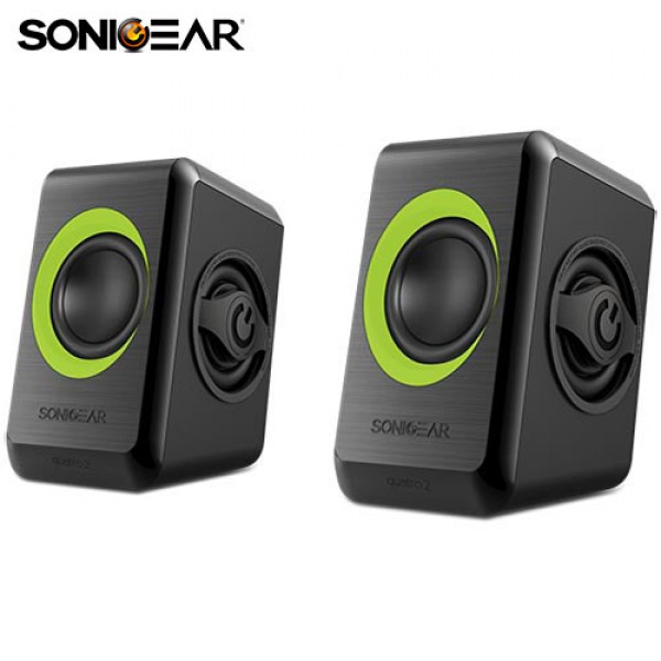 SONIC GEARS USB POWERED QUAD BASS SPEAKERS 2,0 BLACK LIME GREEN