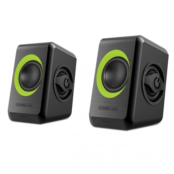 SONIC GEARS USB POWERED QUAD BASS SPEAKERS 2,0 BLACK LIME GREEN