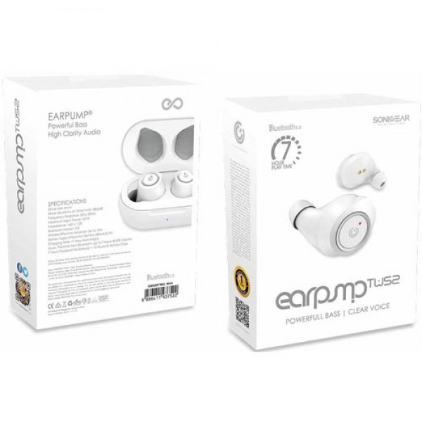 SONIC GEAR TWS 2 CLEAR AUDIO EARPUMPS WHITE