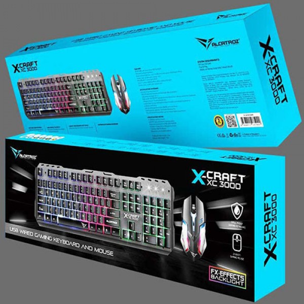 ALCATROZ WATERPROOF USB RGB WIRED COMBO KEYBOARD AND MOUSE X-CRAFT XC3000