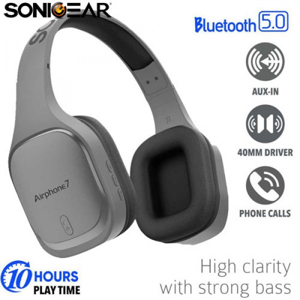 SONIC GEAR BLUETOOTH 5.0 HEADSET AIRPHONE 7 B.GUN METAL