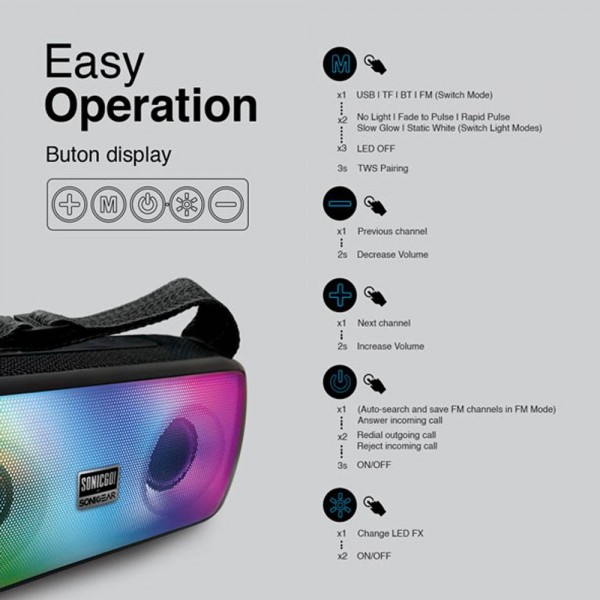 SONIC GEAR BT5.3 RGB PORTABLE WIRELESS SPEAKER WITH FM SONICGO 3