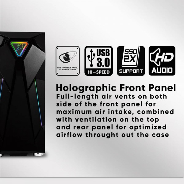 ARMAGGEDDON ATX RGB GAMING PC CASE TRON HOLO 5 BLACK