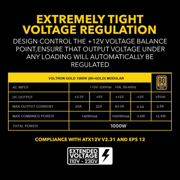 ARMAGGEDDON PSU VOLTRON GOLD 80+ RATING 1000W