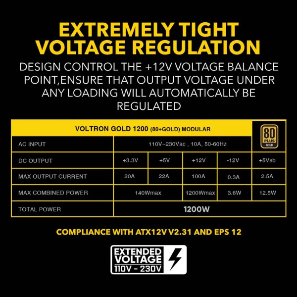 ARMAGGEDDON PSU VOLTRON GOLD 80+ RATING 1200W