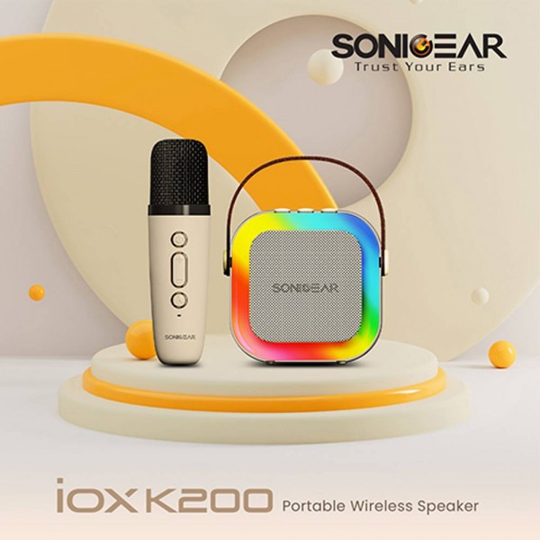 SONICGEAR IOX K200 BLUETOOTH 5.1 HOME KARAOKE PORTABLE SPEAKER WITH WIRELESS MIC WHITE