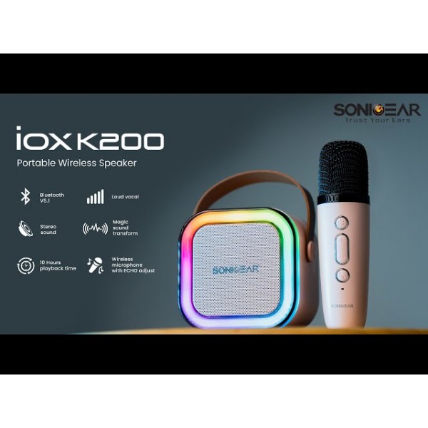 SONICGEAR IOX K200 BLUETOOTH 5.1 HOME KARAOKE PORTABLE SPEAKER WITH WIRELESS MIC PINK