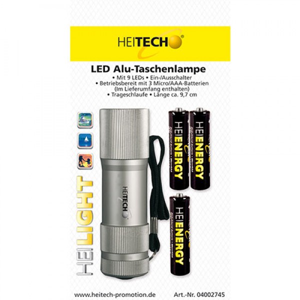 HEITECH FLASHLIGHT WITH 9 LEDS INCLUDES 3 MICRO/AAA BATTERIES