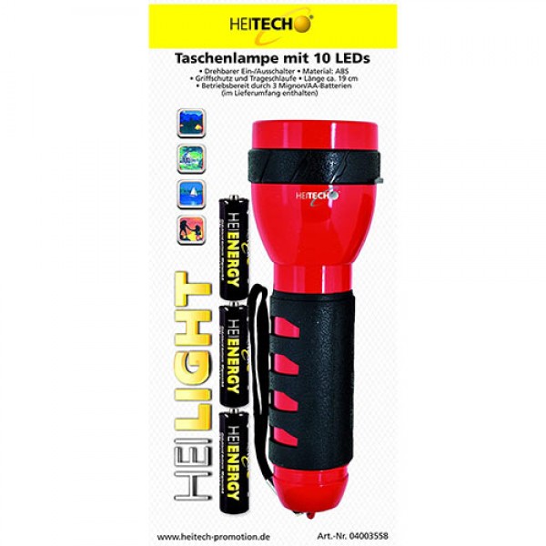 HEITECH FLASHLIGHT WITH 10 LED  LARGE 19 cm INCL. BATTERY