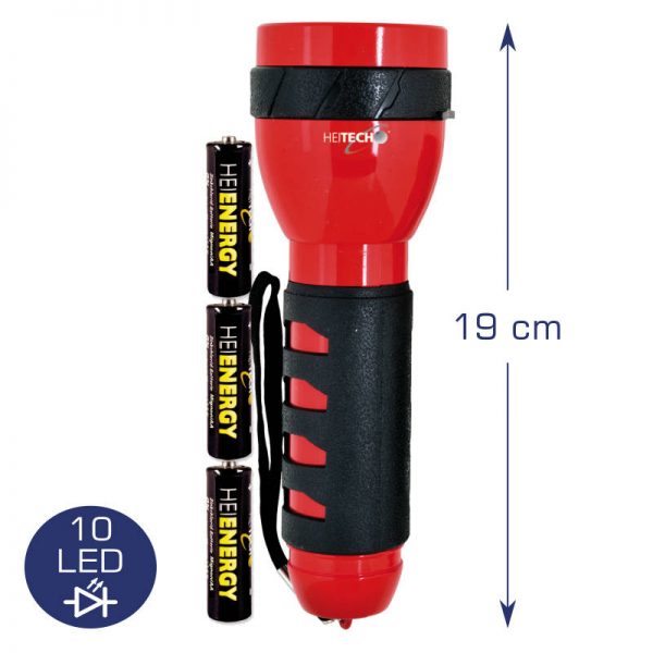 HEITECH FLASHLIGHT WITH 10 LED  LARGE 19 cm INCL. BATTERY