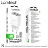 LAMTECH TRAVEL WALL CHARGER 2.1A WITH 2xUSB WHITE