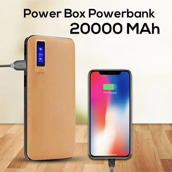 POWER BANK LEATHER 20000MAH 3xUSB BROWN